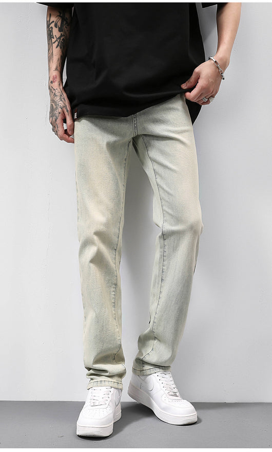 Jeans Vintage Americano Desgastado Amarillo con Estampado de Letras - Image 15