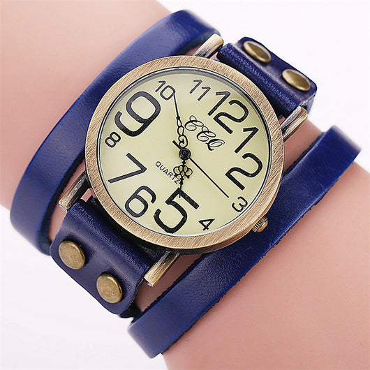 Reloj Retro de Cuero Genuino con Tres Círculos - Unisex - Image 3