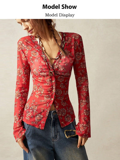 Blusa Estampada Slim Fit Retro para Mujer - Diseño Europeo Elegante - Image 10