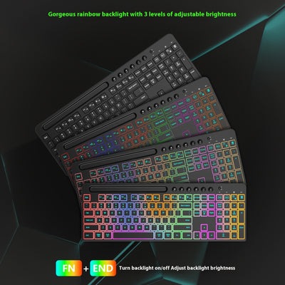 Kit Inalámbrico Teclado y Ratón Ergonómico con Ranura para Tarjeta y Iluminación LED - Image 9