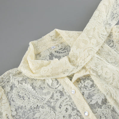 Blusa Elegante de Encaje Francés con Mangas Largas Transparentes - Image 18
