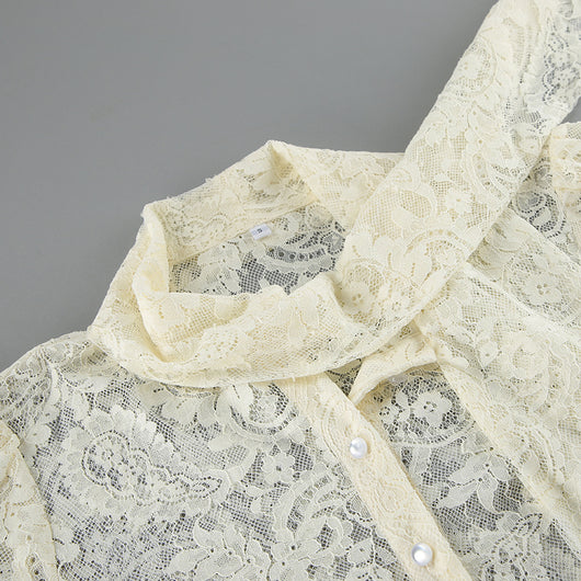 Blusa Elegante de Encaje Francés con Mangas Largas Transparentes - Image 18