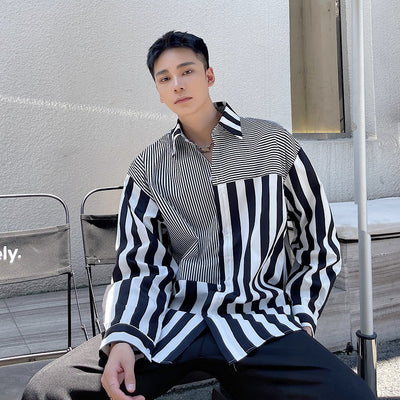 Camisa Casual de Rayas con Detalles en Contraste - Elegancia Moderna para Hombre