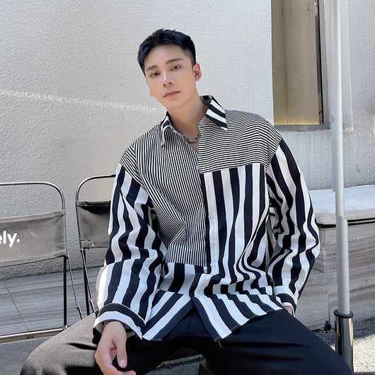 Camisa Casual de Rayas con Detalles en Contraste - Elegancia Moderna para Hombre