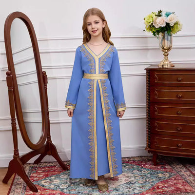 Vestido Infantil de Encaje con Cuello en V - Colección Dubai