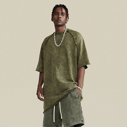 Playera Batik Desgastada de Algodón Terry para Hombre