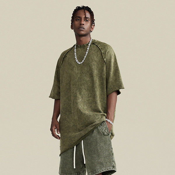Playera Batik Desgastada de Algodón Terry para Hombre
