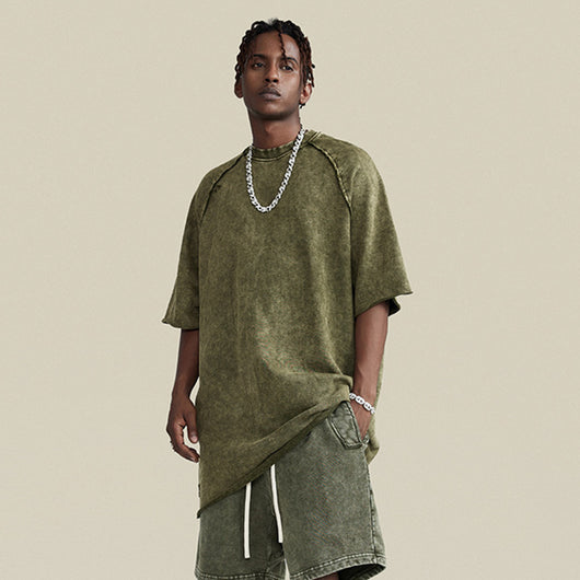 Playera Batik Desgastada de Algodón Terry para Hombre