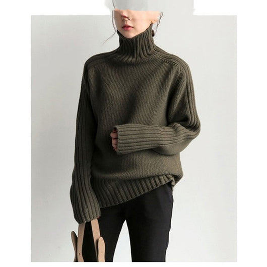 Suéter de Cuello Alto Tejido - Estilo Asiático Moderno