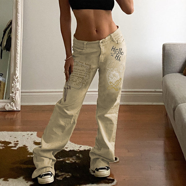 Pantalones Vaqueros Estampados Ajuste Americano para Mujer