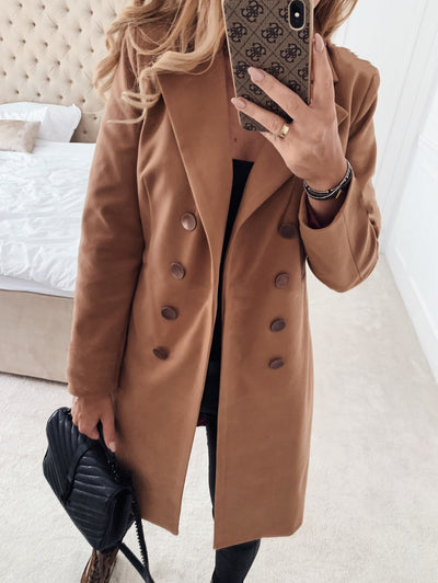 Abrigo de Lana Liso Doble Botonadura de Largo Medio para Otoño e Invierno - Image 10