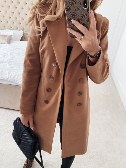 Abrigo de Lana Liso Doble Botonadura de Largo Medio para Otoño e Invierno - Image 10
