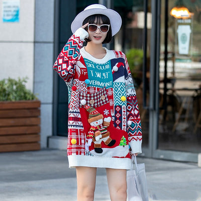 Suéter Navideño Holgado con Patrón de Muñeco de Nieve para Mujer - Image 6
