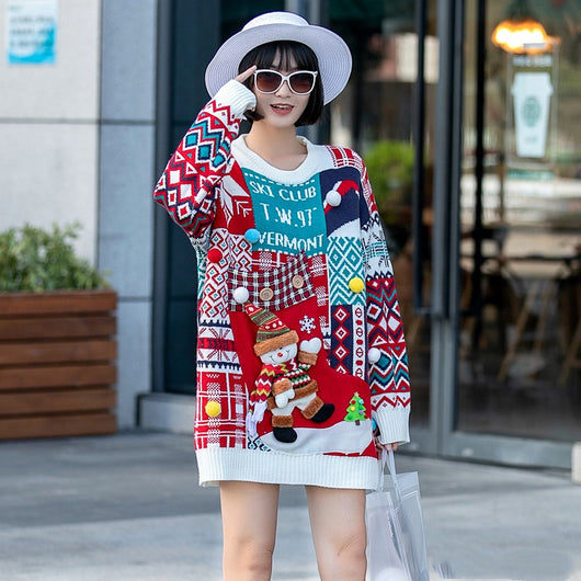 Suéter Navideño Holgado con Patrón de Muñeco de Nieve para Mujer - Image 6