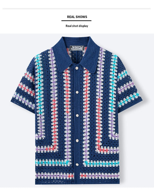 Cardigan Hueco de Manga Corta para Hombre - Tejido Soluble en Agua - Image 11