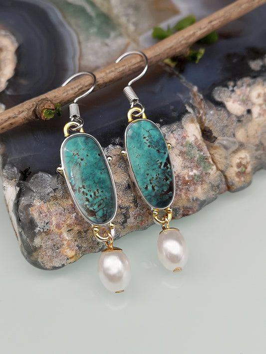 Aretes Vintage de Perla Turquesa