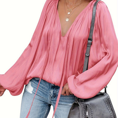 Blusa de Satén con Cuello en V y Mangas Largas para Mujer - Image 18