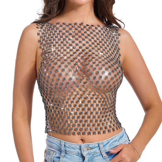 Playera Semitransparente con Cuello Redondo y Detalles en Cristales para Hombre - Image 11
