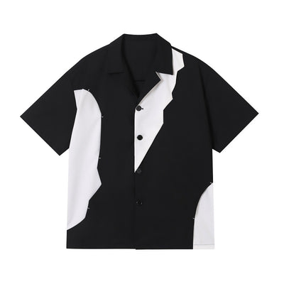 Camisa Manga Corta Contraste Solapa Negro y Blanco - Image 6
