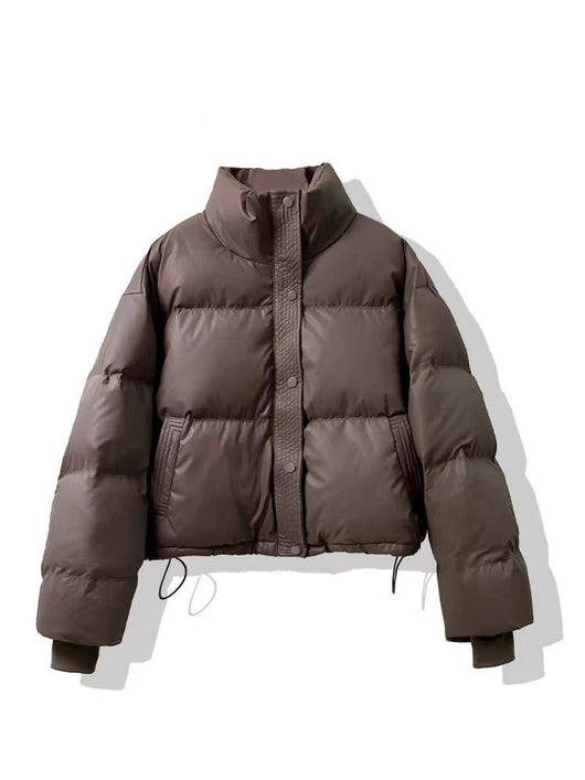 Chaqueta Acolchada de Cuero PU sin Lavado - Abrigo Corto Grueso para Mujer - Image 9