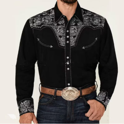 Camisa Casual Retro con Solapa Estampada para Hombre