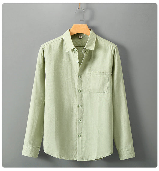 Camisa de Lino Manga Larga Suelta para Hombre - Fresca y Casual - Image 17