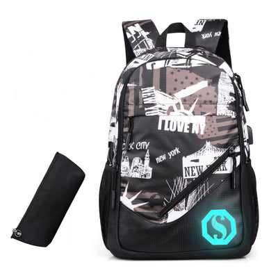 Mochila Urbana de Tres Compartimentos con Diseño Cuadros y Graffiti - Image 20