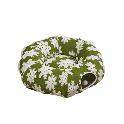 Cama Túnel Navideño para Mascotas con Diseño de Copos de Nieve Verde - Image 4