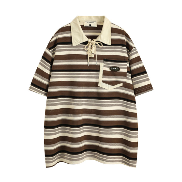 Polo Retro Holgado a Rayas de Manga Corta para Hombre