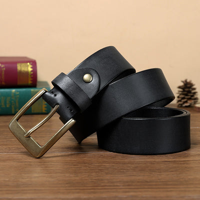 Cinturón de Cuero Genuino para Hombre con Hebilla Retro de Cobre Puro Artesanal - Image 5