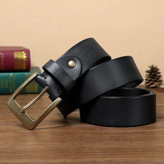 Cinturón de Cuero Genuino para Hombre con Hebilla Retro de Cobre Puro Artesanal - Image 5