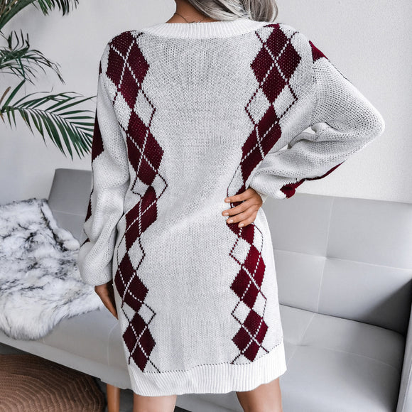 Vestido Suéter Universitario con Diamantes Estilo Europeo y Americano