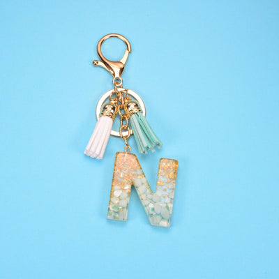 Llavero Colgante Alfabeto Inglés con Borla, Piedra y Detalles en Oro - Image 34