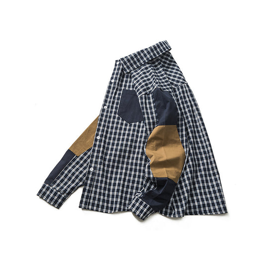 Camisa Retro Japonesa de Cuadros Patchwork con Contraste de Colores - Image 2