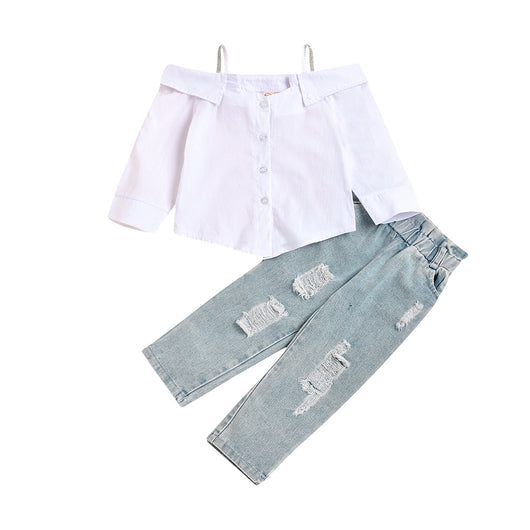 Conjunto Asimétrico: Blusa de Algodón con Hombro Descubierto y Jeans Rotos - Image 11