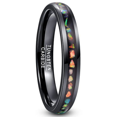 Anillo de Acero Tungsteno Dome Plata Negra con Ópalo Incrustado para Mujer - Image 6
