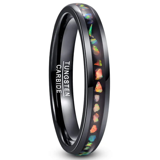 Anillo de Acero Tungsteno Dome Plata Negra con Ópalo Incrustado para Mujer - Image 6