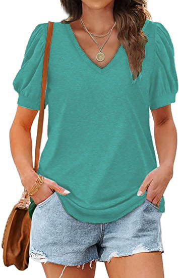Blusa Casual Mujer Cuello V Manga Abullonada Suelta - Estilo Europeo Americano - Image 11