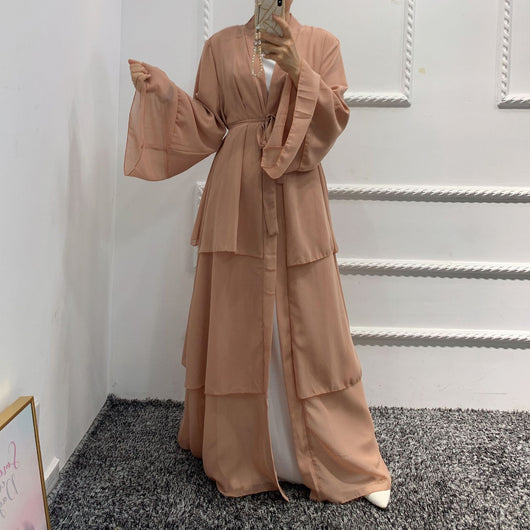 Bata Larga de Gasa Perla en Tres Capas - Vestido Fluido y Elegante - Image 6