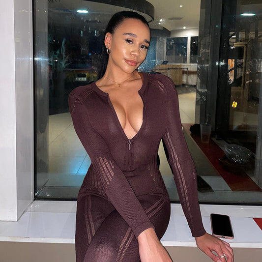 Jumpsuit Tejido a Rayas de Manga Larga para Mujer - Versátil y Elegante - Image 2