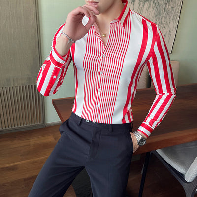 Camisa Casual de Manga Larga con Cuello Puntiagudo a Rayas - Seda de Hielo sin Planchado - Image 8
