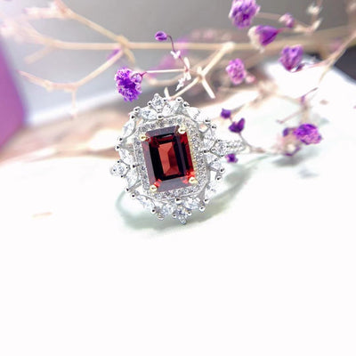 Anillo de Granate Mozambique Natural con Diamantes - Image 3