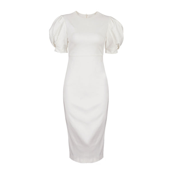 Vestido Ajustado de Cintura Alta con Mangas Abullonadas para Mujer - Image 3