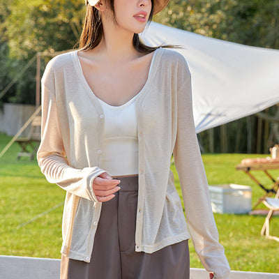 Cardigan de Protección Solar en Tencel Lyocell con Seda de Hielo para Mujer