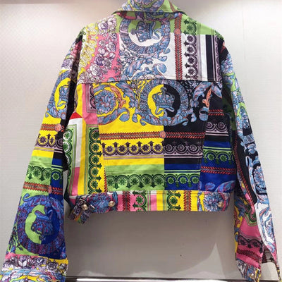 Chaqueta Denim Cardigan con Estampado de Colores y Solapa - Image 7