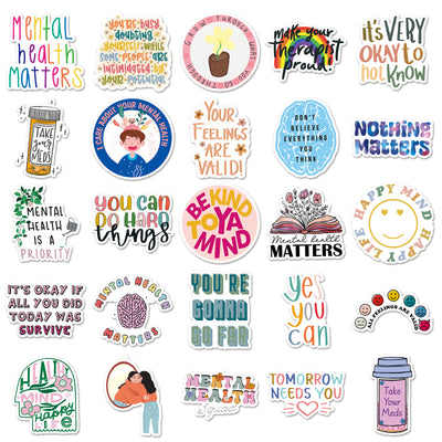 50 mental health graffiti stickers with English slogans, including rainbows, hearts, and positive affirmations. - Image 7
