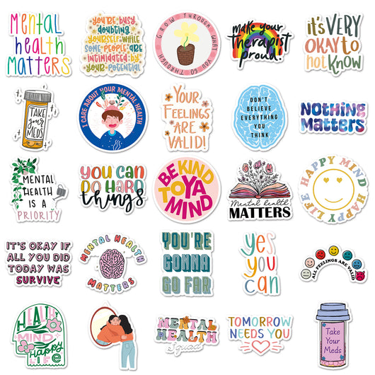 50 mental health graffiti stickers with English slogans, including rainbows, hearts, and positive affirmations. - Image 7
