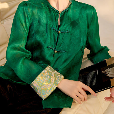 Blusa Retro Elegante con Bordado Chino y Botones Decorativos