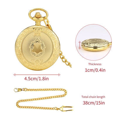 Reloj de Bolsillo Grande Estilo Vintage con Patrón de Escudo Dorado y Movimiento Cuarzo - Image 13