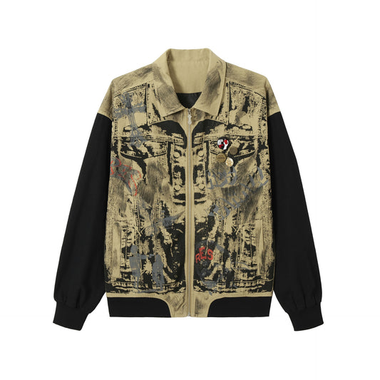 Chaqueta Retro Americana con Bordados y Parches Decorativos